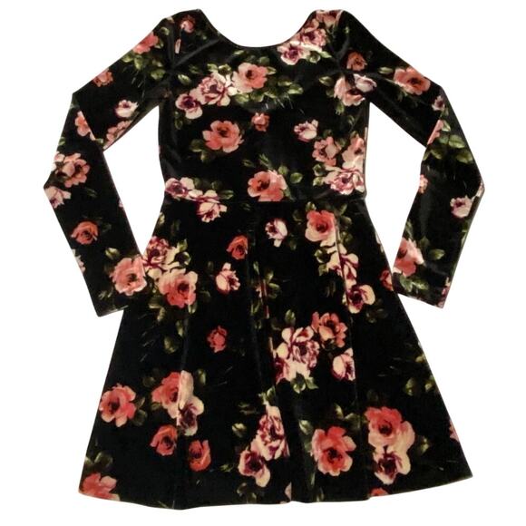 Women's Floral Velvet Skater Dress Small Fit n Flare Long Sleeve Winter Witchy - Picture 9 of 10
